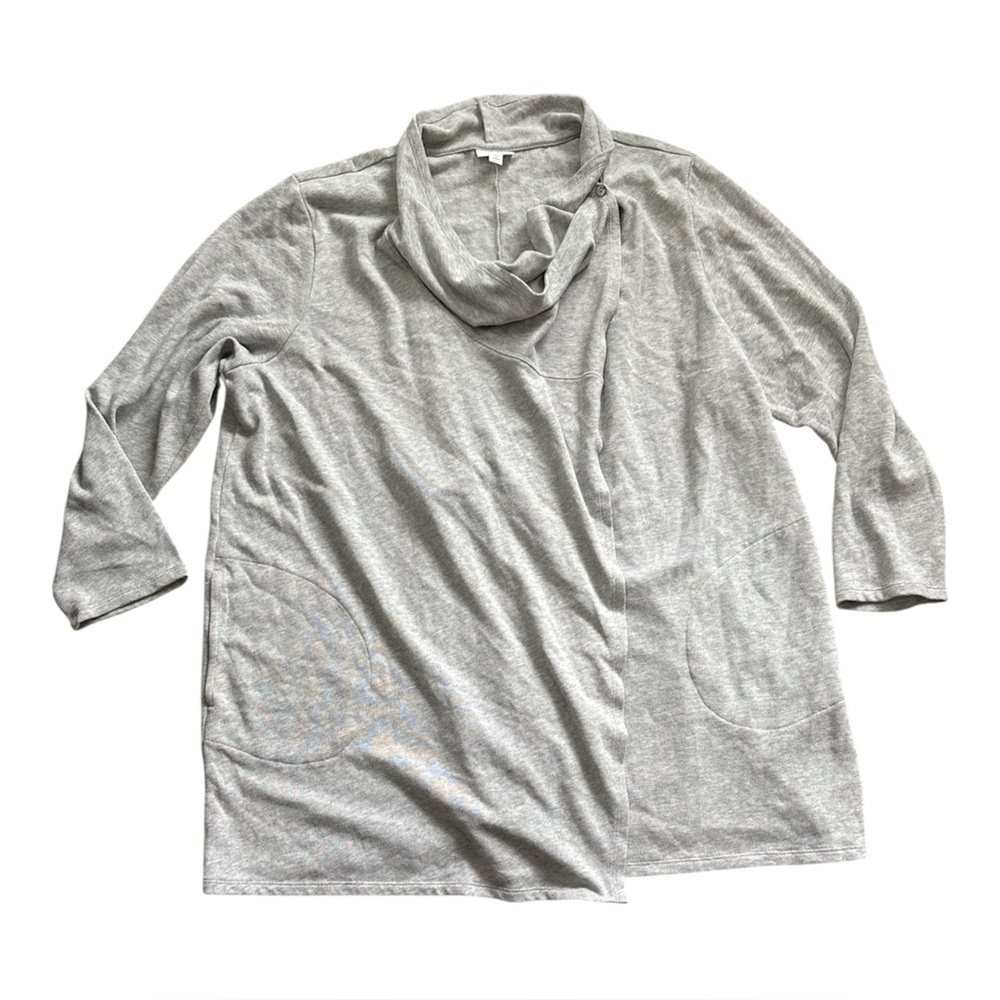 J. Jill PureJill Plus Size Cowl Wrap Cardigan Sweater | Light Grey | 3X
